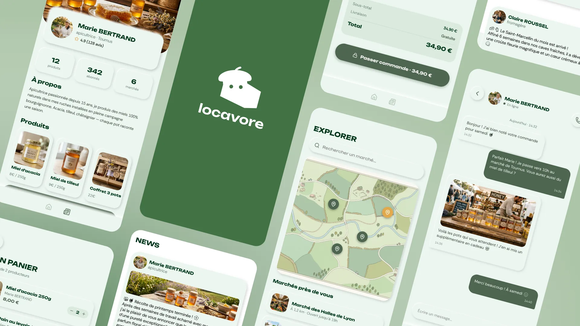 Aperçu des écrans de l'app Locavore