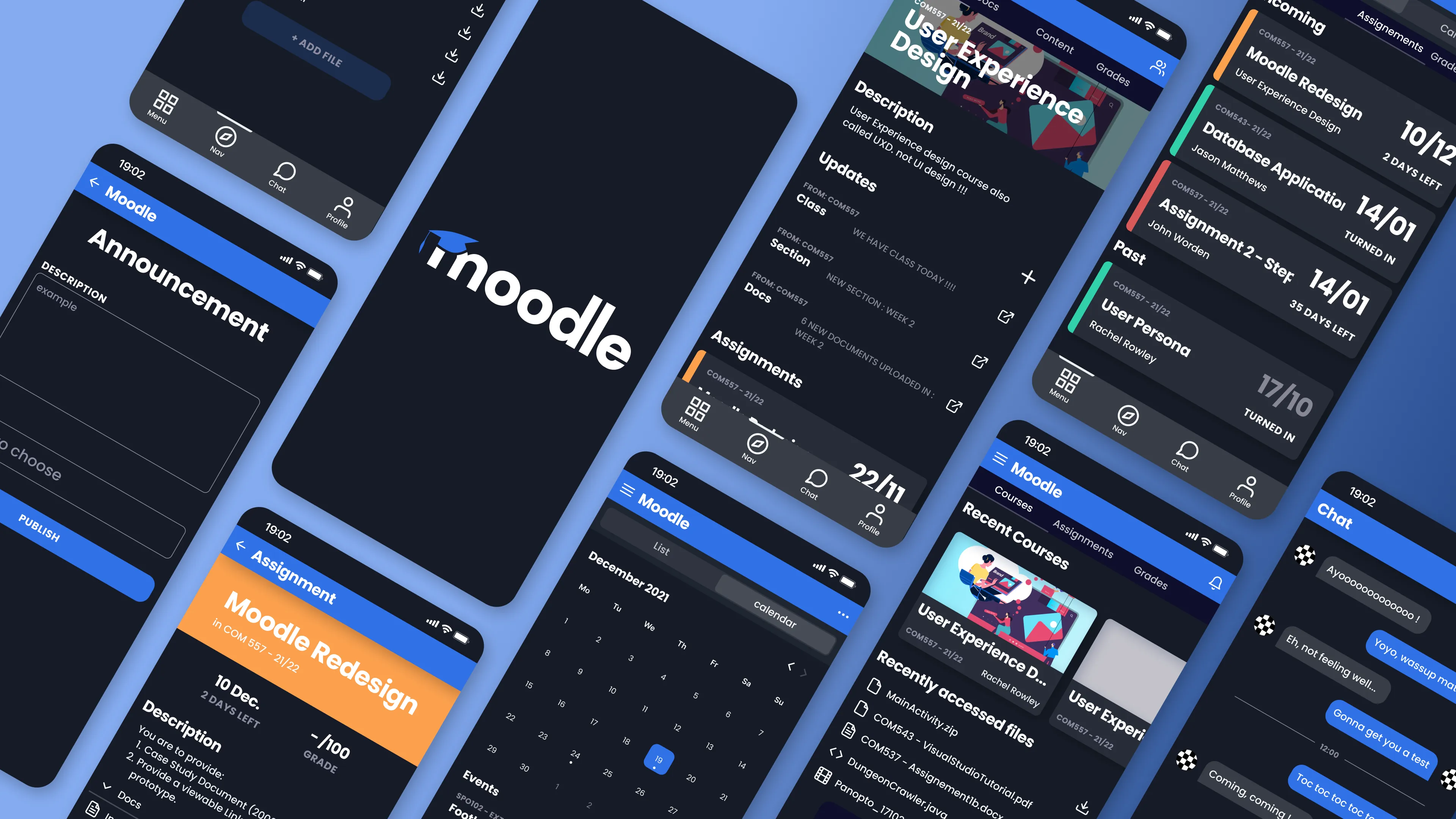 Mockups mobiles de la refonte UX/UI Moodle