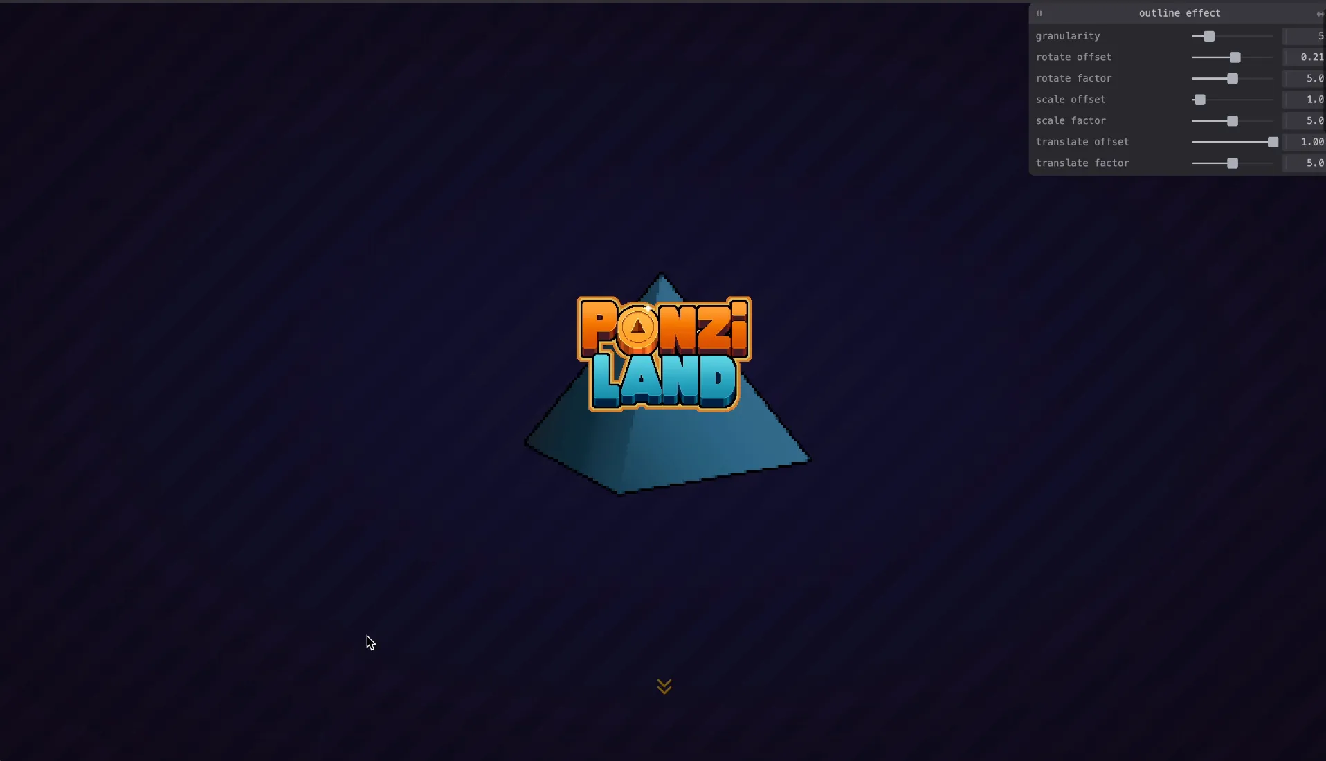 Scène 3D PonziLand avec le panneau de réglage du shader d'outline