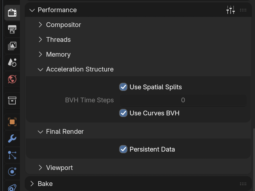 Performance settings