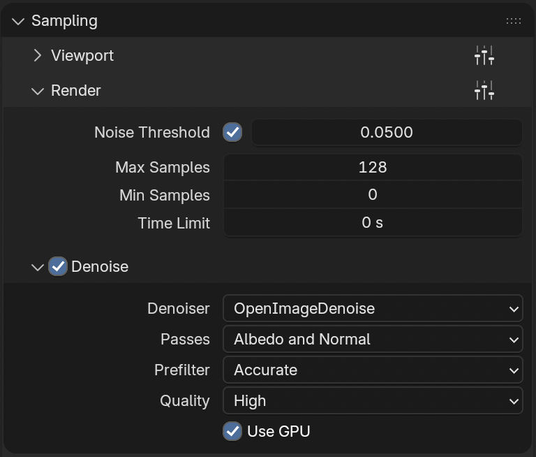 Sampling and denoise settings